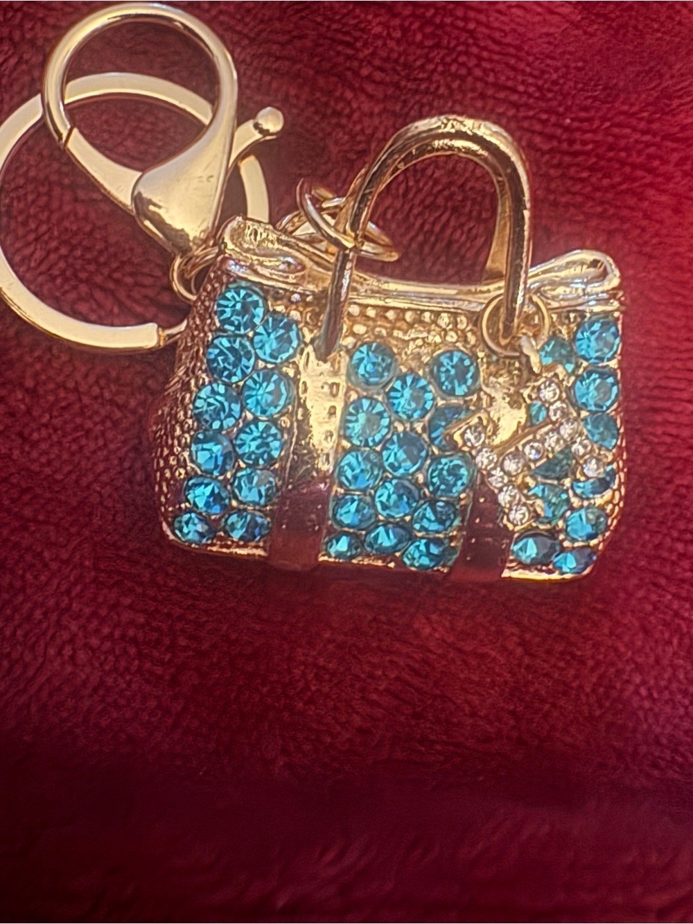 Gold-Tone Blue Crystal Purse Keychain - Fashion Accessory